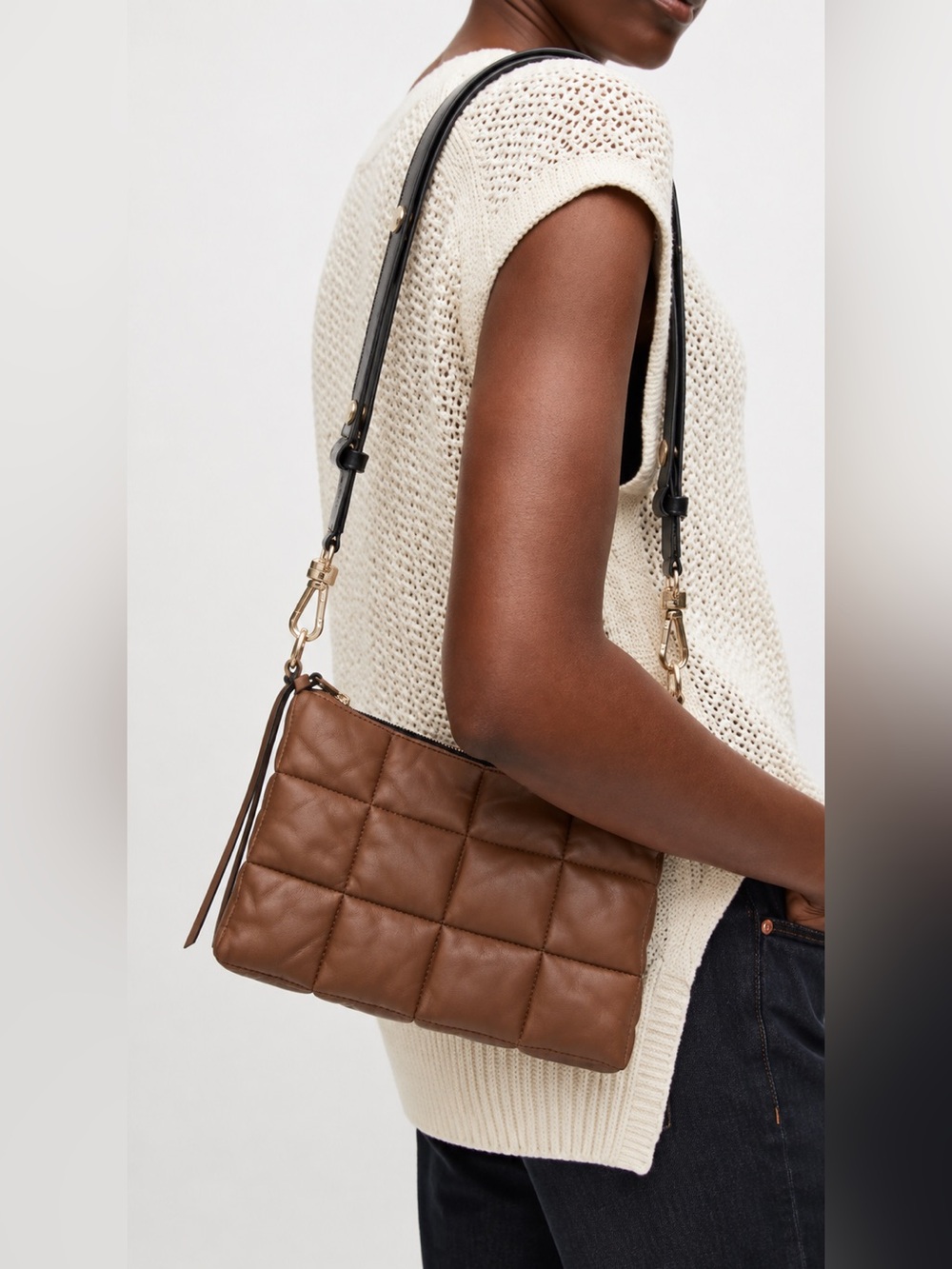 AllSaints Eve Quilt Sheep Leather Convertible Crossbody Shoulder Clutch Bag